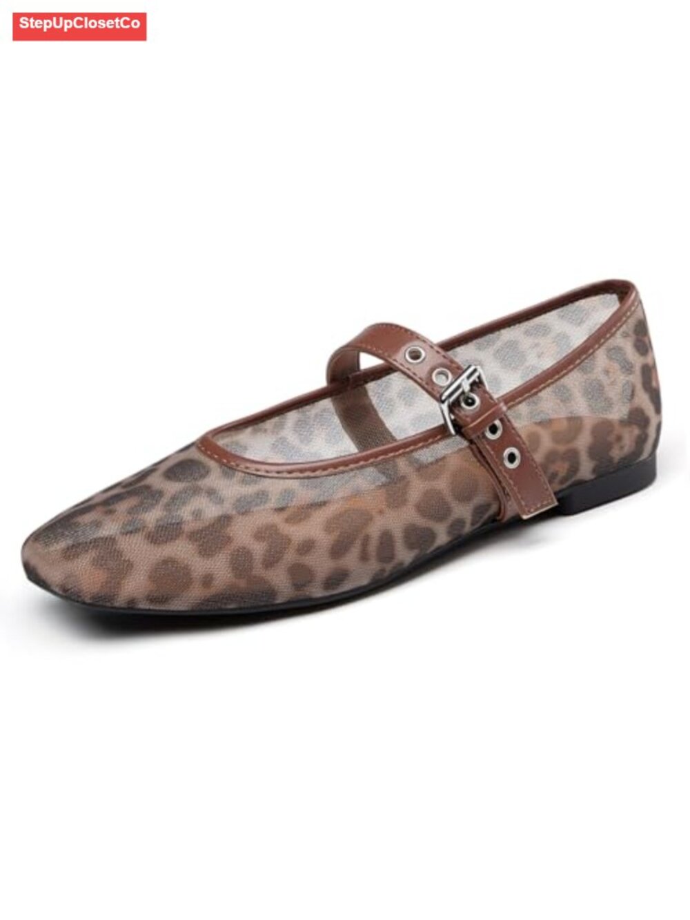 Rihero Women's Square Toe Mary Jane Mesh Ballet Flats Adjustable Buckle